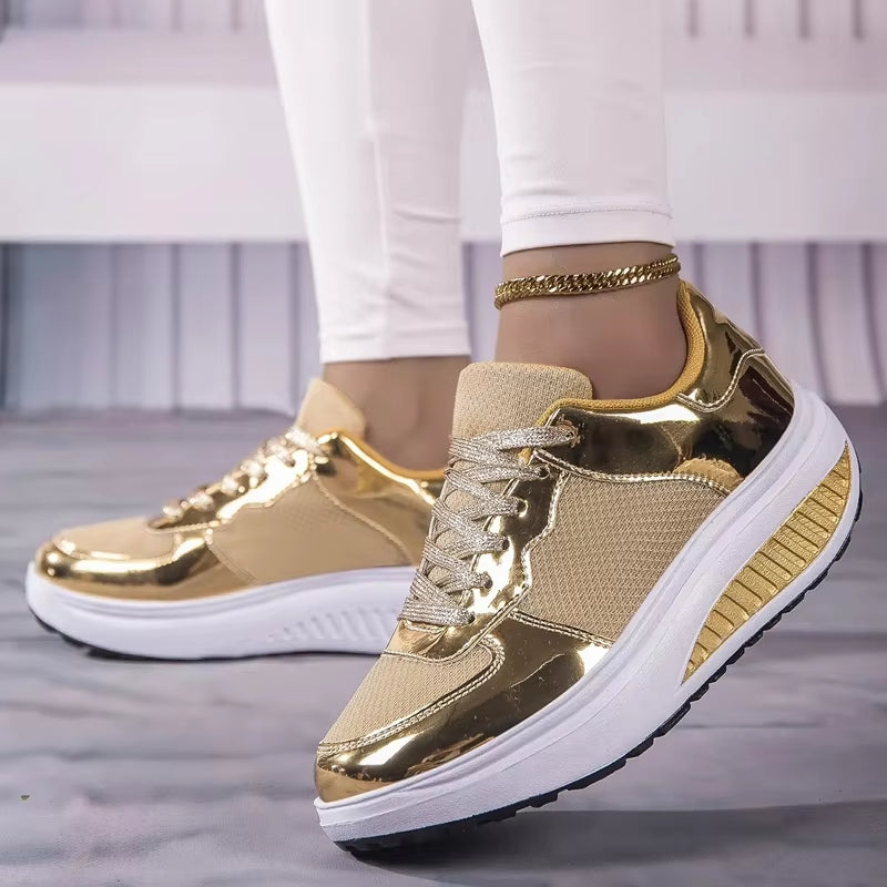 Valenzora | Goldene Plateau-Sneaker zum Schnüren für Damen