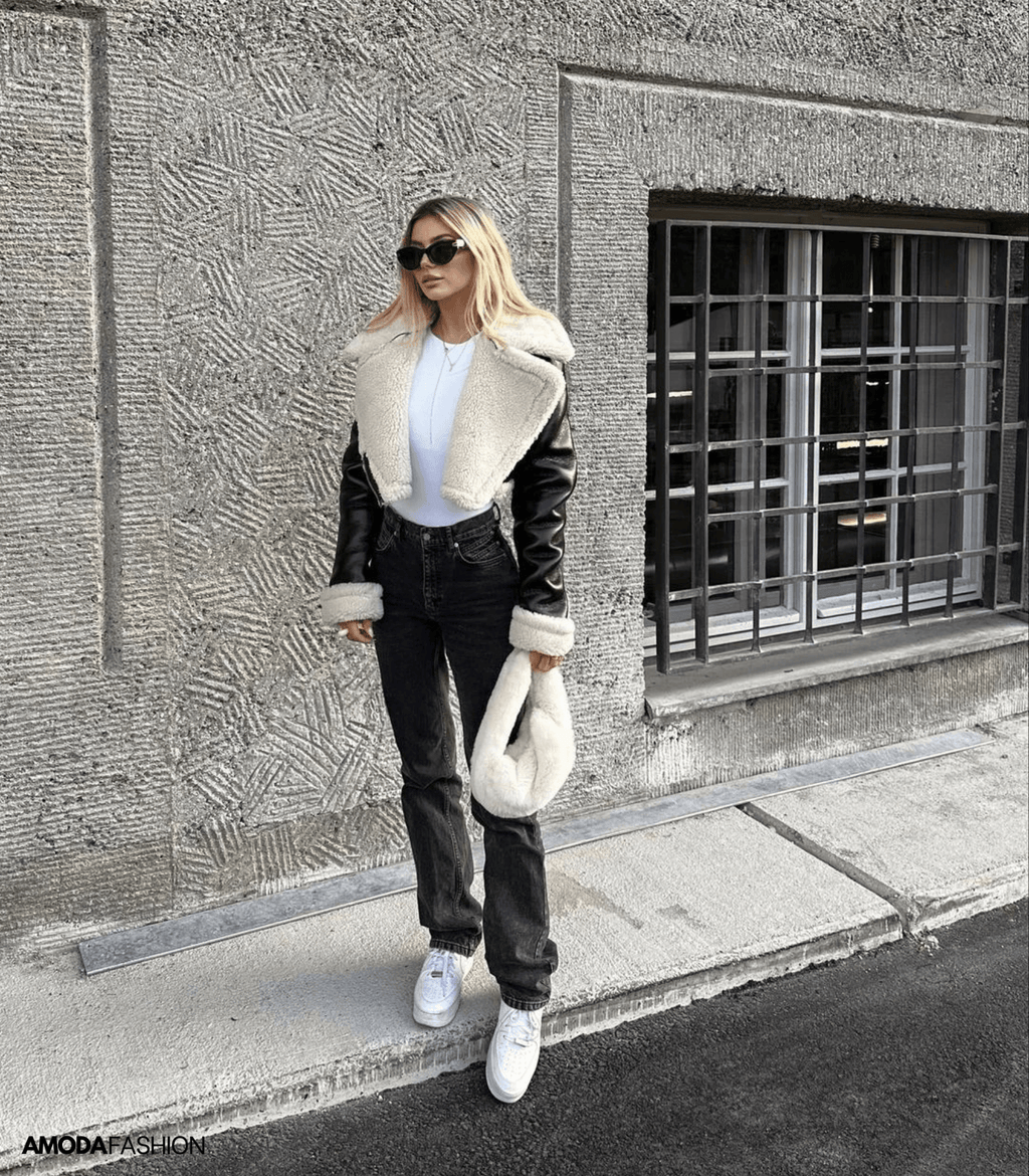 made of imitation leather with a crop top