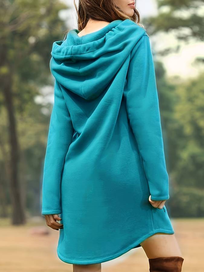 Valenzora - Red hooded sweatshirt dress with pockets