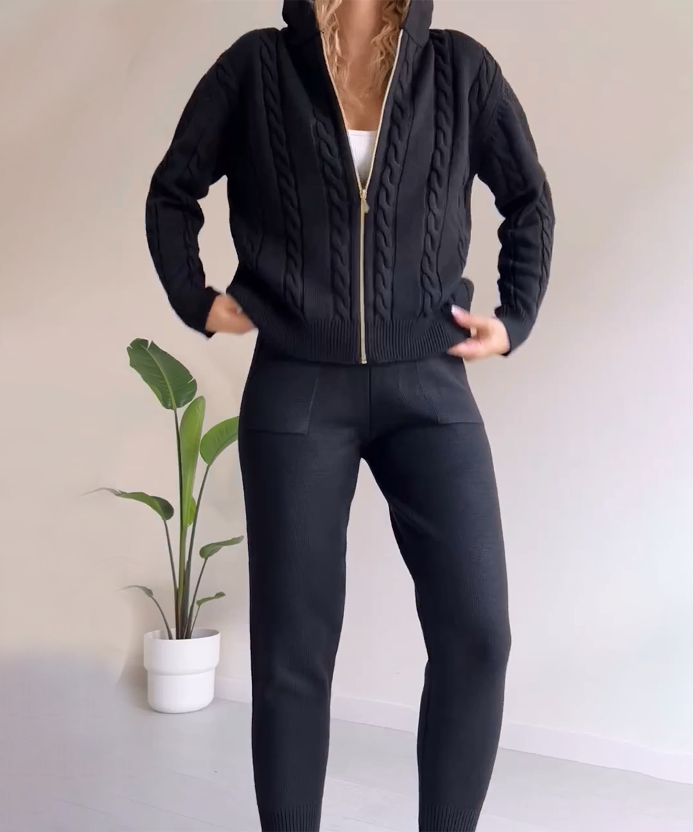 Valenzora | 3-teiliges Strick-Lounge-Set – trendiger Hoodie und Jogginganzug für Damen