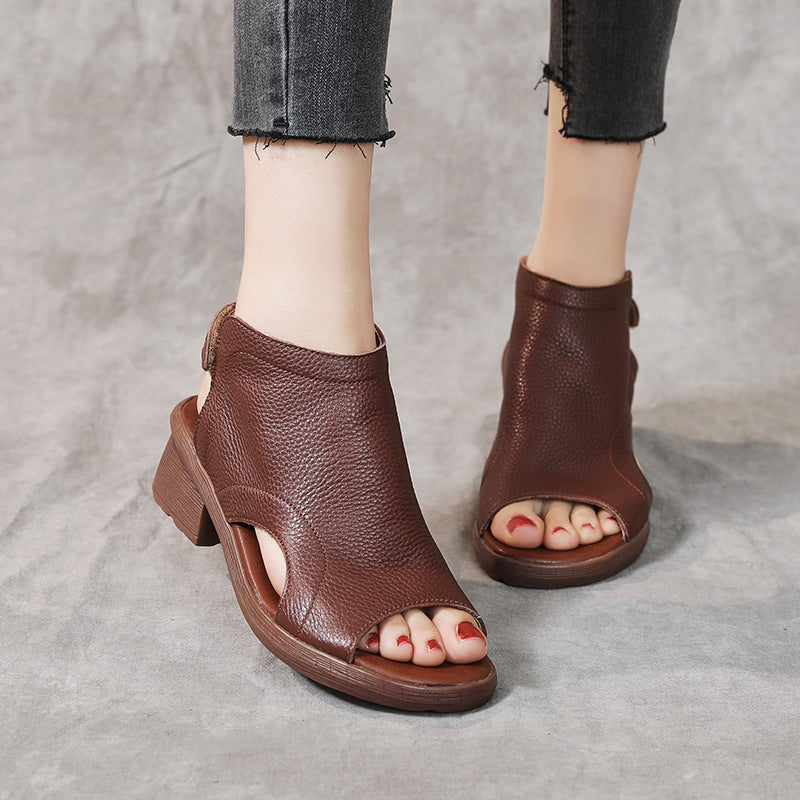 Valenzora | Retro Damen Sandalen aus echtem Leder mit halbbhoher, weicher Sohle