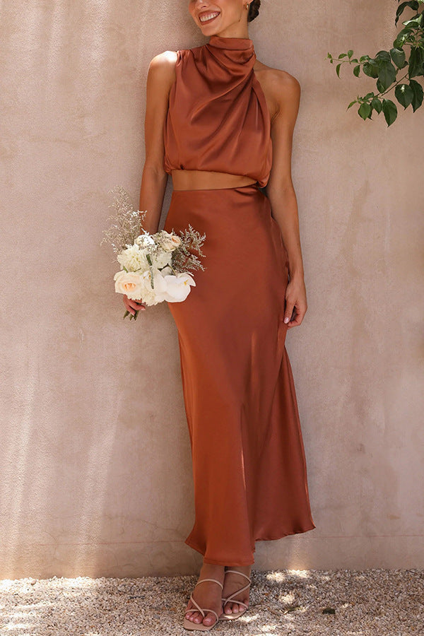 Valenzora | Satin-colored multi-colored slim-fit casual two-piece suit