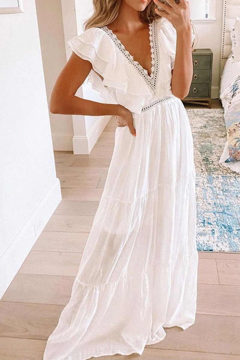 Valenzora | Casual sleeveless midi dress with lace neckline
