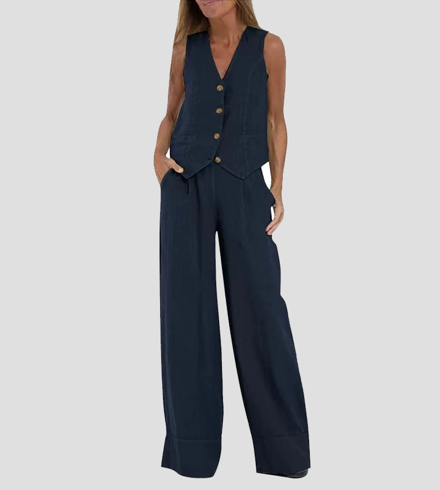 Valenzora | Button-down vest and wide-leg trousers set