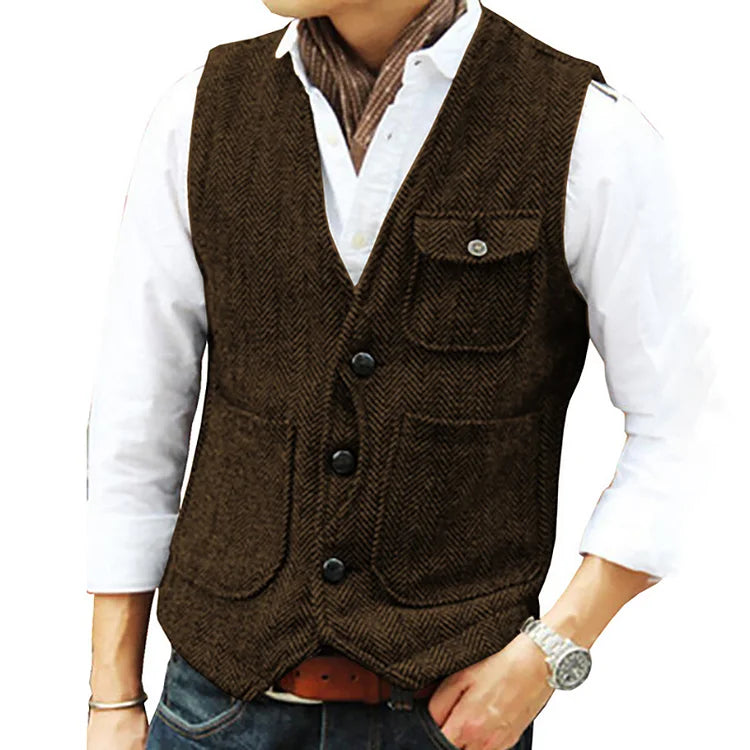 Valenzora | Casual sleeveless single-breasted vest with pockets and a slim fit