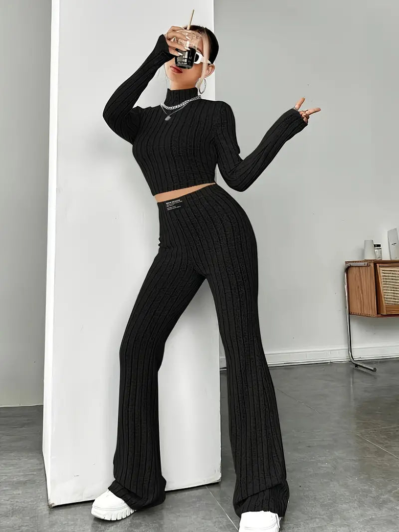 Valenzora | Stylish Winter Chic Black Two-Piece Knit Set for Women