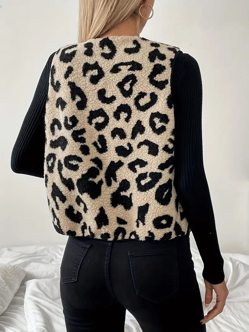 Valenzora | Ärmellose Kunstfellweste mit Leopardenmuster für Damen