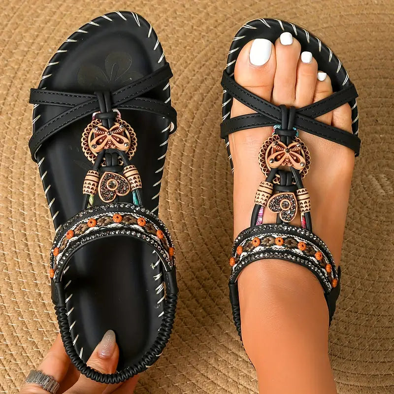 Valenzora | Elegant orthopedic sandals with butterfly and rhinestone details