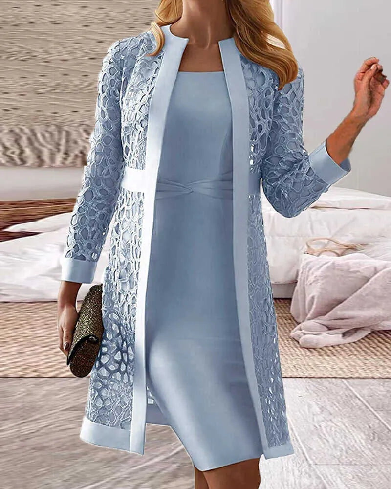 Valenzora | Women's Lace Cardigan Dress Two-Piece Set