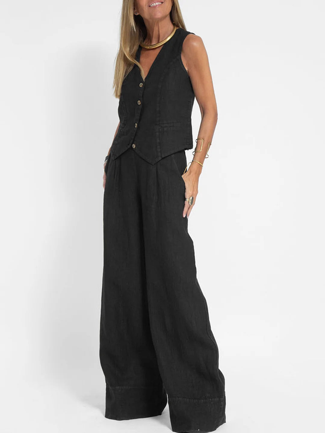 Valenzora | Button-up vest & wide-leg trousers set