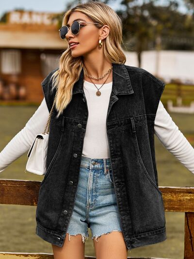 Valenzora - button-up, buttoned sleeveless denim jacket