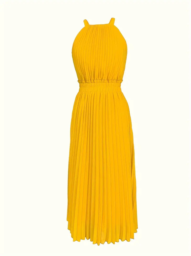 Valenzora | Elegant summer midi dress with round neckline and gathered waist