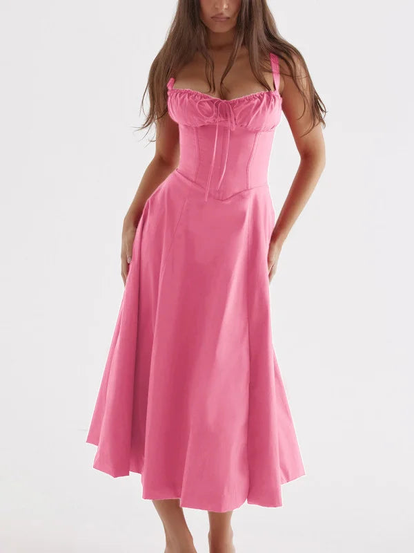Valenzora - Midi dress with fitted top and flared skirt | Mini dress with spaghetti straps