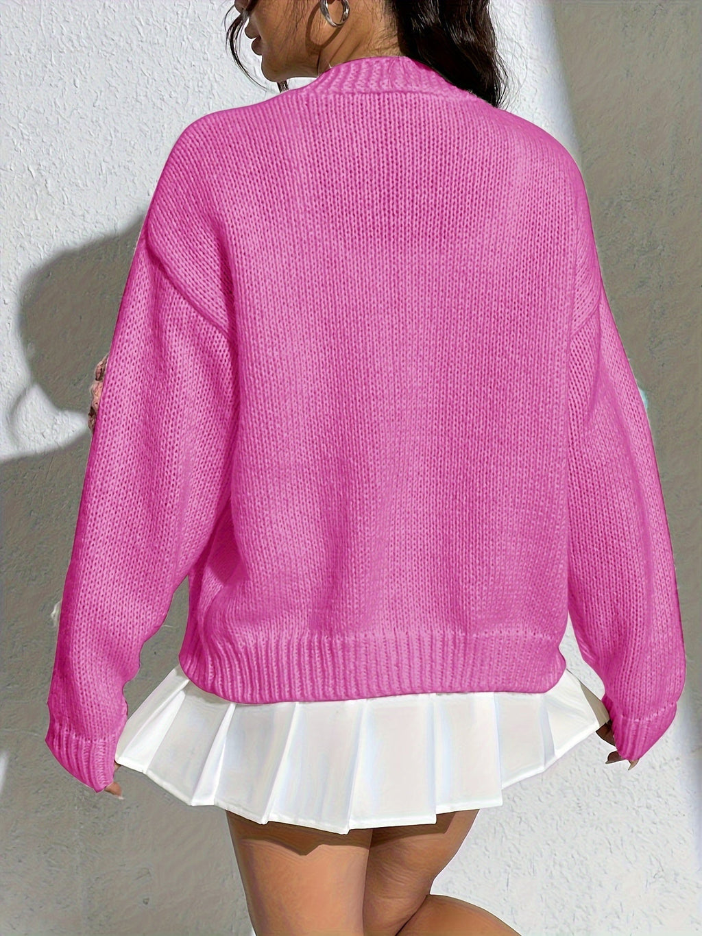 Valenzora | Stylish floral pattern wool knit cardigan