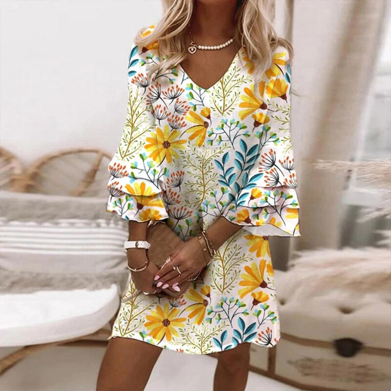 Martinela™ – Verführerisches Minikleid mit Glockenärmeln und V-Ausschnitt