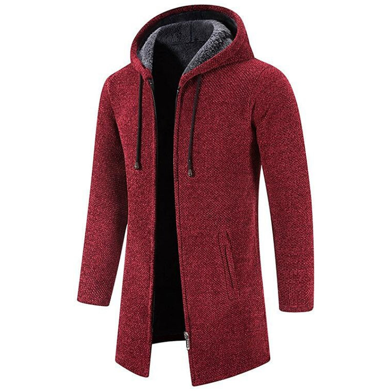 – Stilvoller langer Cardigan aus Wollmischung mit Kapuze