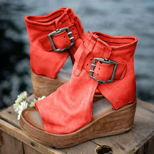 Valenzora | Open High Top Sandals with Wedge Heel and Buckle for Women