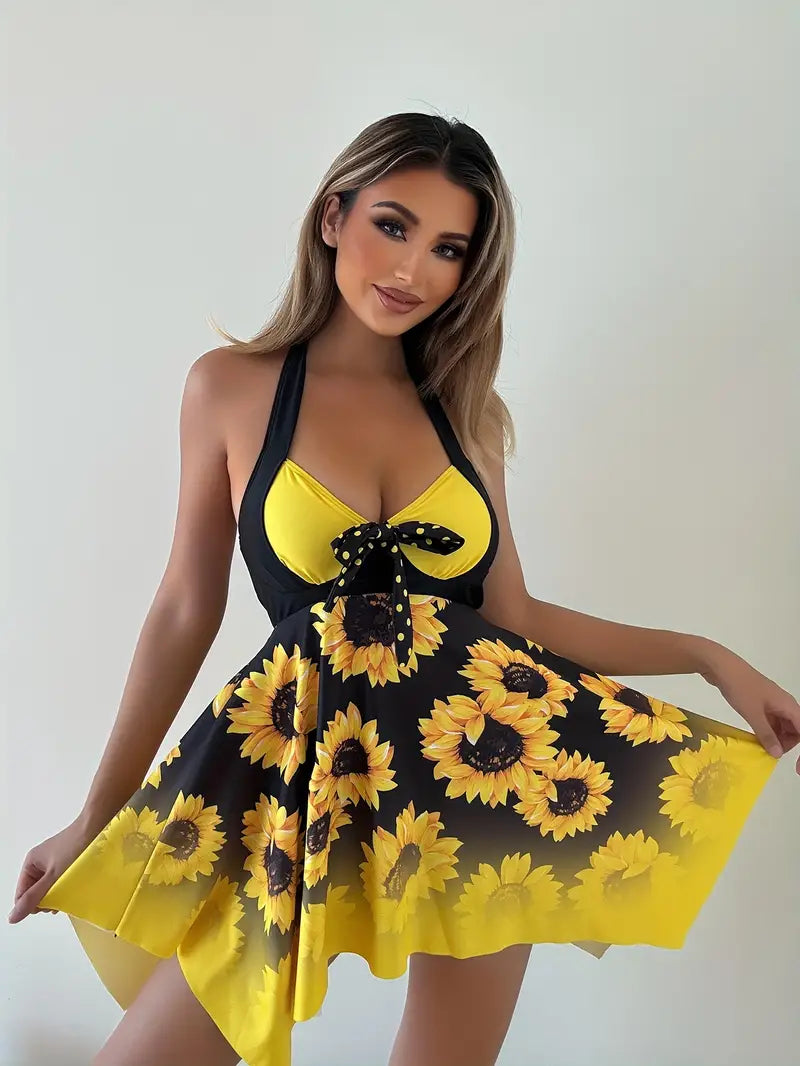 Valenzora – Zweiteiliges Tankini-Set mit Sonnenblumenmuster