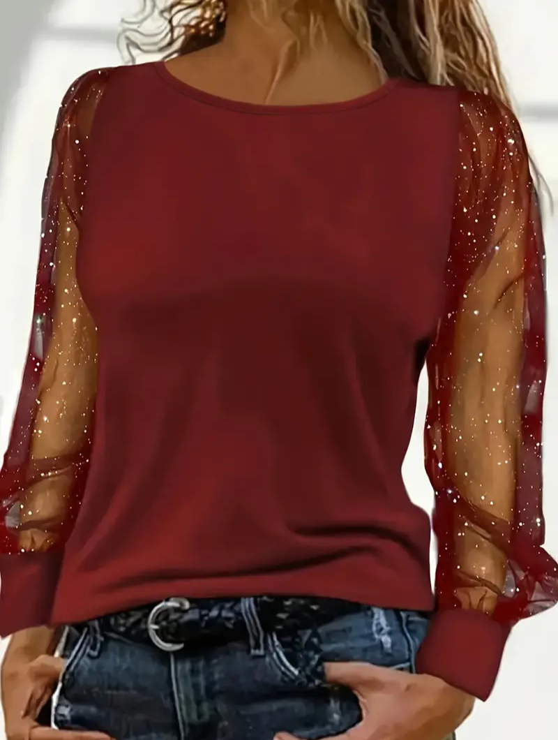 Valenzora | Women's Glitter Tops Black Top