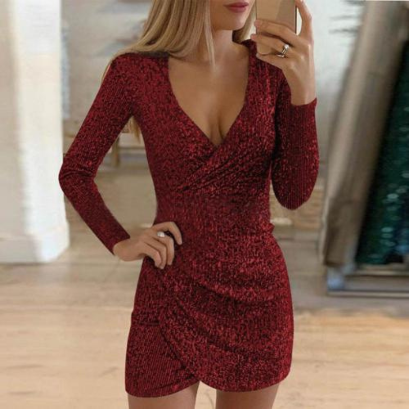 Valenzora | Women's Sequin Wrap Dress Mini
