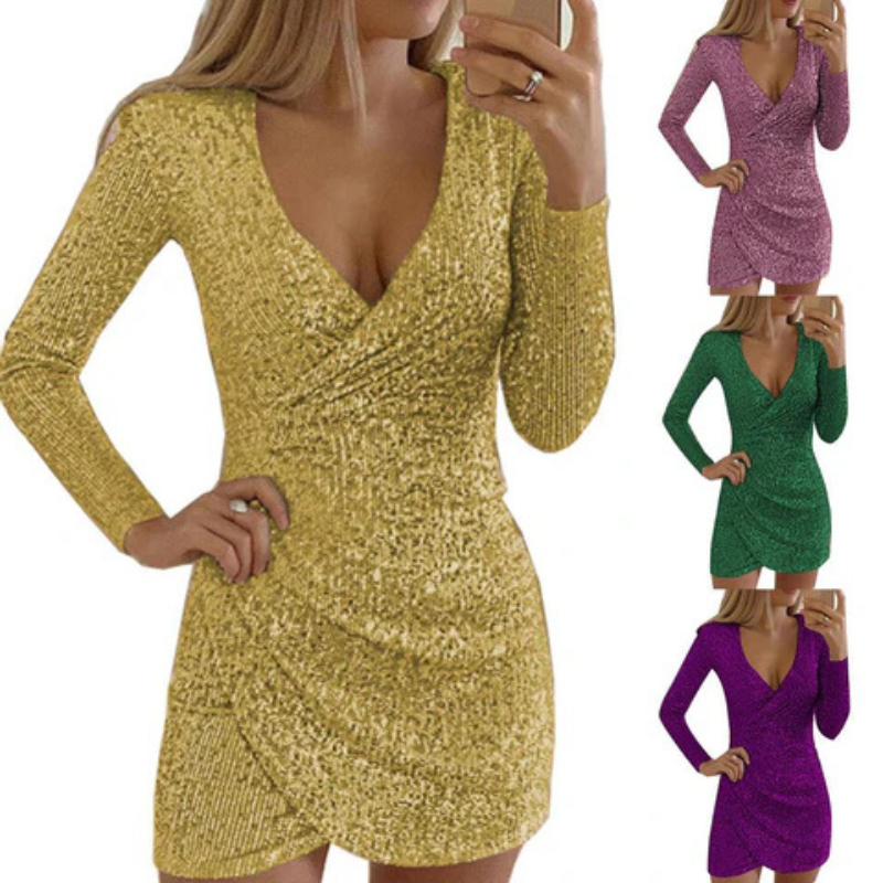 Valenzora | Women's Sequin Wrap Dress Mini