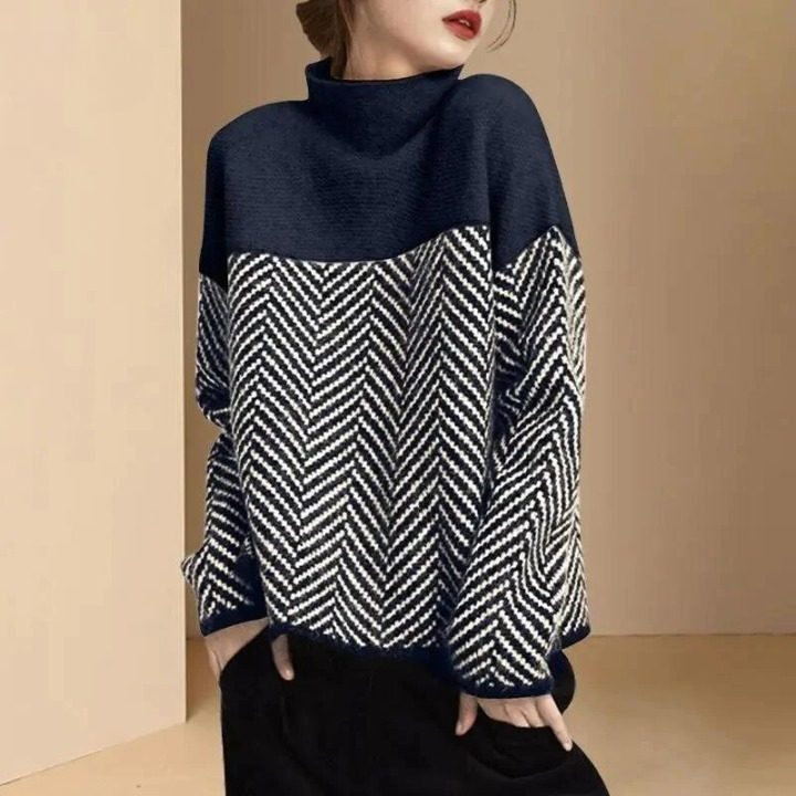 Valenzora | Damen Rollkragenpullover mit zweifarbigem Design