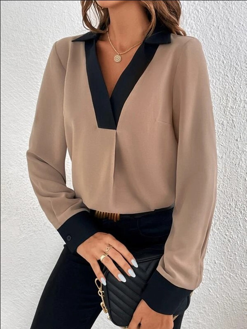 Valenzora Women's shirt with V-neck and contrasting colors
