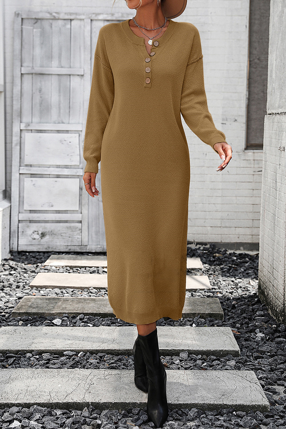 Valenzora | Elegantes Herbst-Sweatshirtkleid für Damen mit Knopfdetail