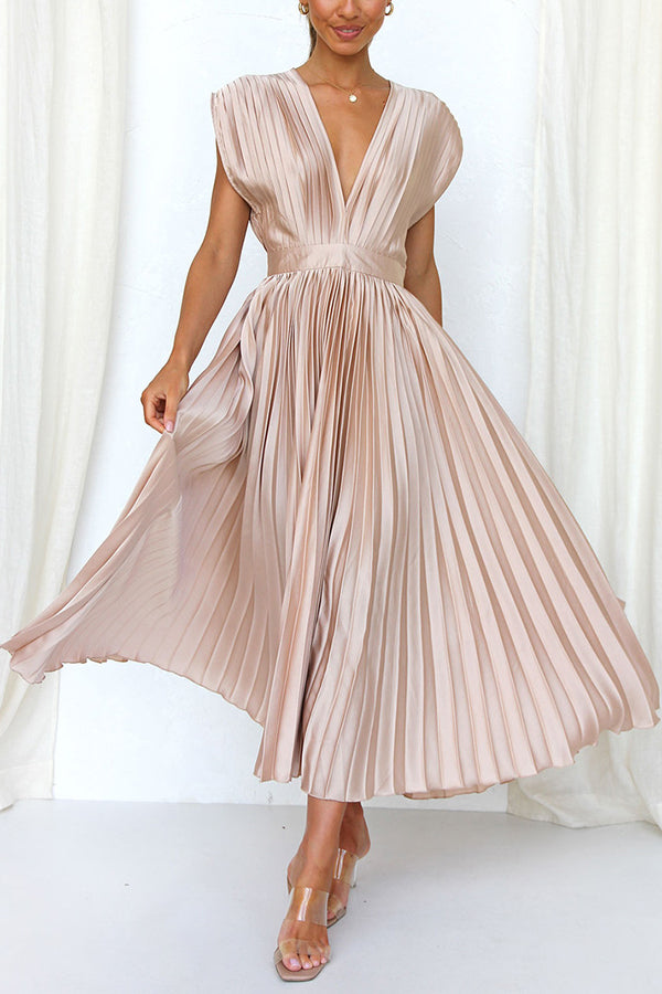 Valenzora | Hello Beautiful Satin Pleated Midi Dress