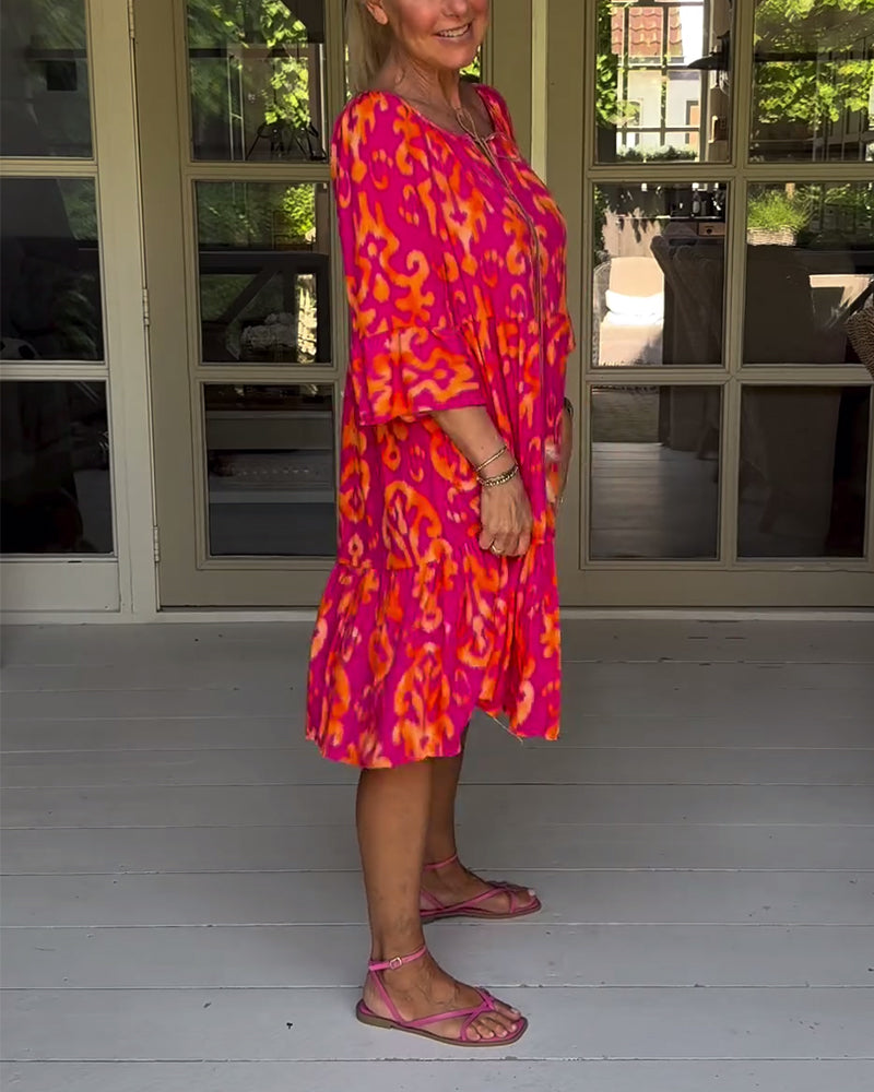 Valenzora | Loose-fitting, printed dress with bell sleeves