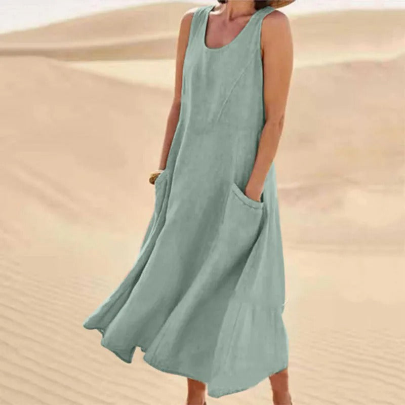 Valenzora | Ärmelloses Leinenkleid mit Taschen für Damen