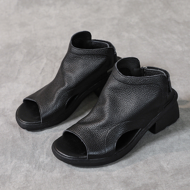 Valenzora | Retro Damen Sandalen aus echtem Leder mit halbbhoher, weicher Sohle