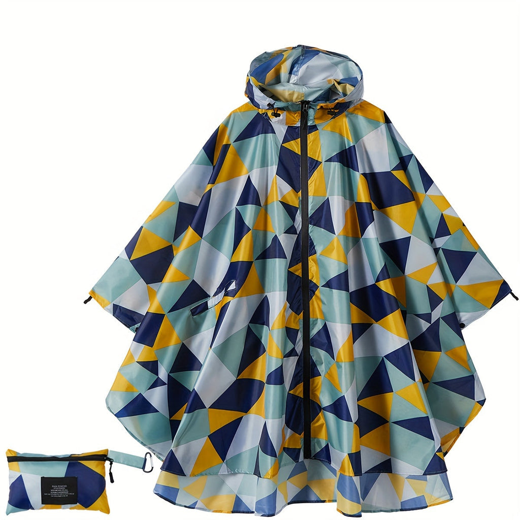 Valenzora | Sporty women's rain poncho with hood and geometric pattern