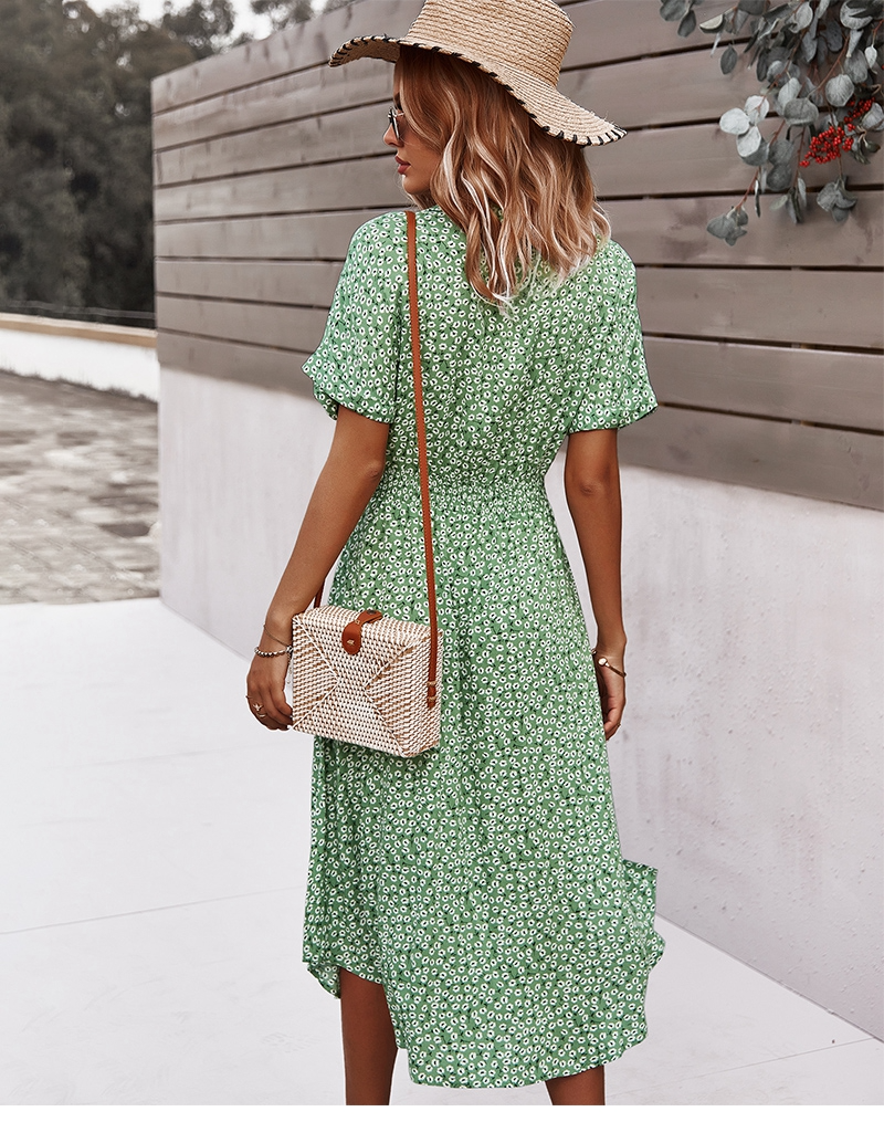 Valenzora | Stylish midi dress with button closure, short sleeves, fitted and V-neck