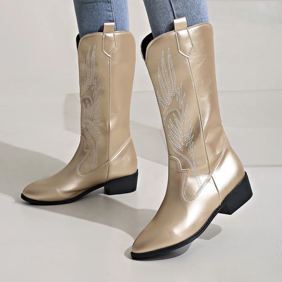 Valenzora – Cowboystiefel aus PU-Leder mit weichem Futter