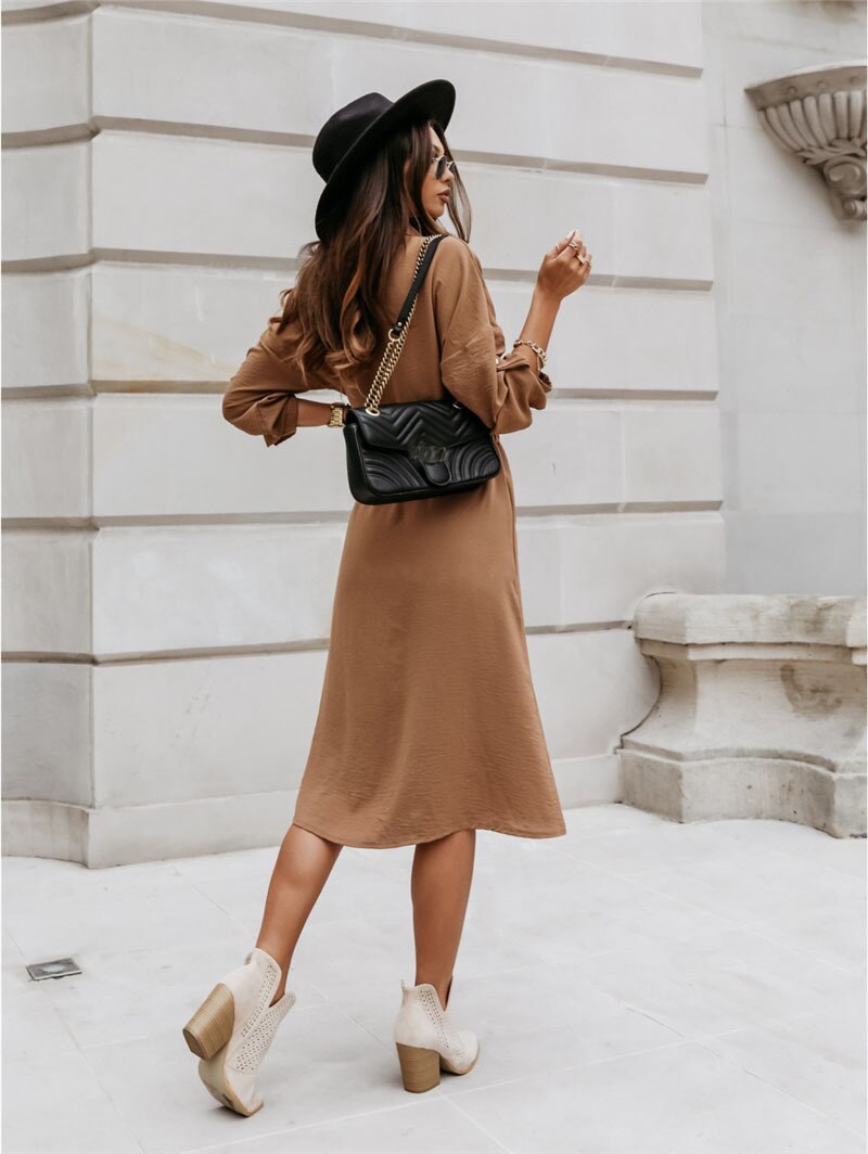 Valenzora - Brown midi blouse dress