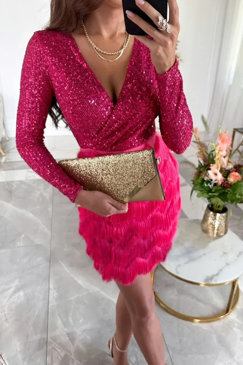 Valenzora | Elegantes Partykleid mit Federpailletten
