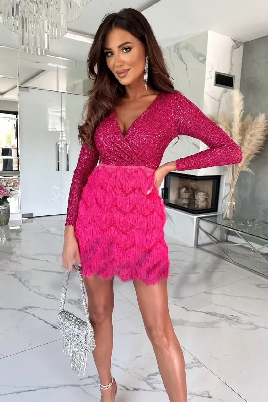 Valenzora | Elegantes Partykleid mit Federpailletten