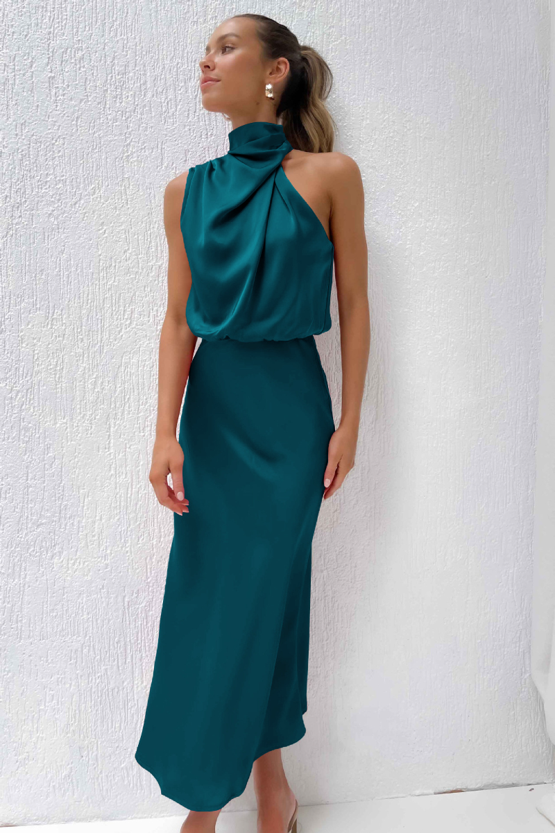 Valenzora | Elegantes Midikleid mit asymmetrischem Rundhalsausschnitt