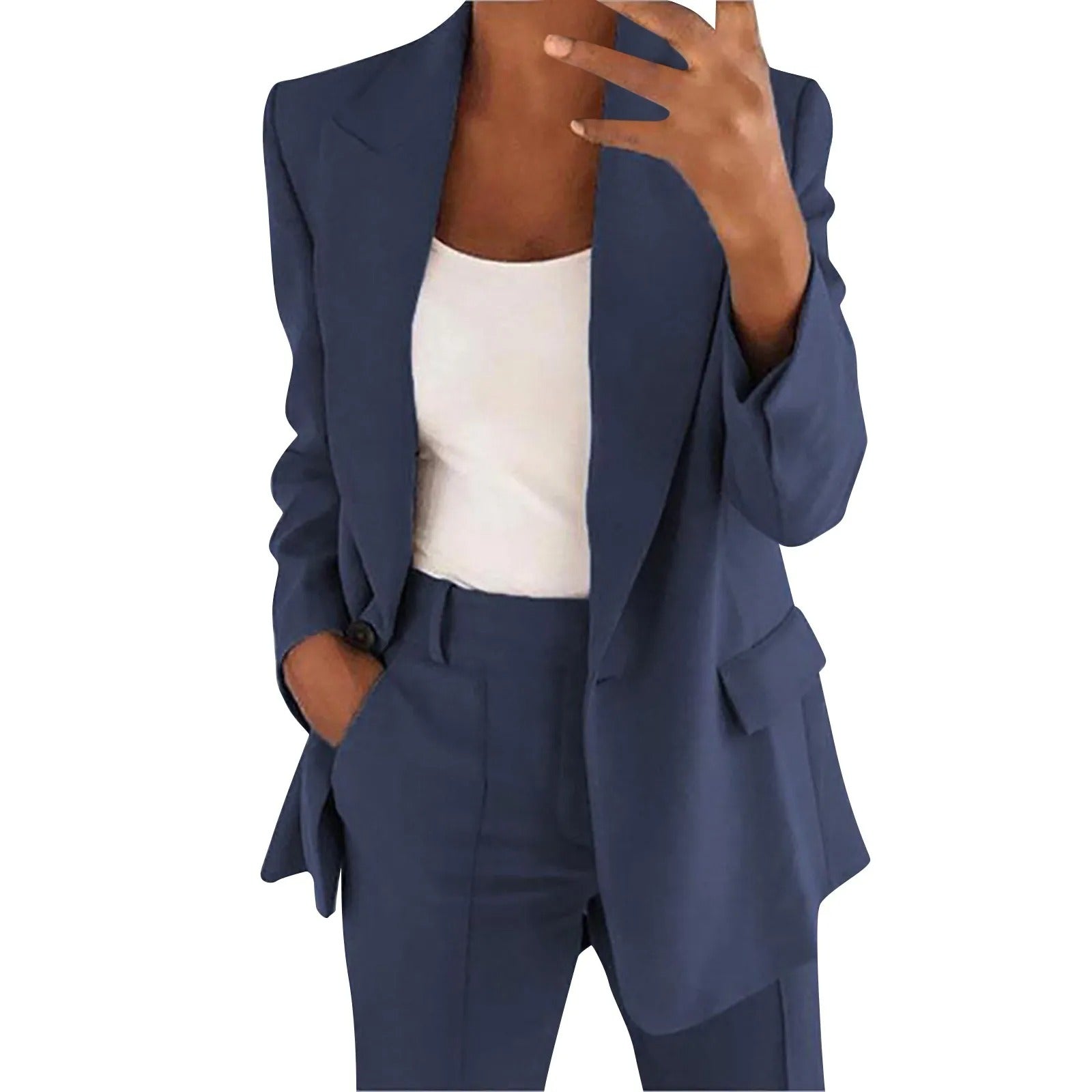 Valenzora | Damenanzug mit blauer Jacke und schlichter Hose