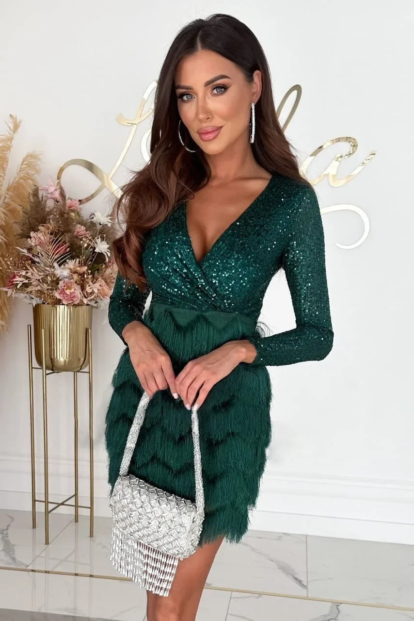 Valenzora | Elegantes Partykleid mit Federpailletten