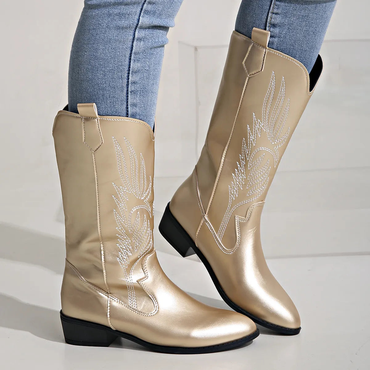 Valenzora – Cowboystiefel aus PU-Leder mit weichem Futter