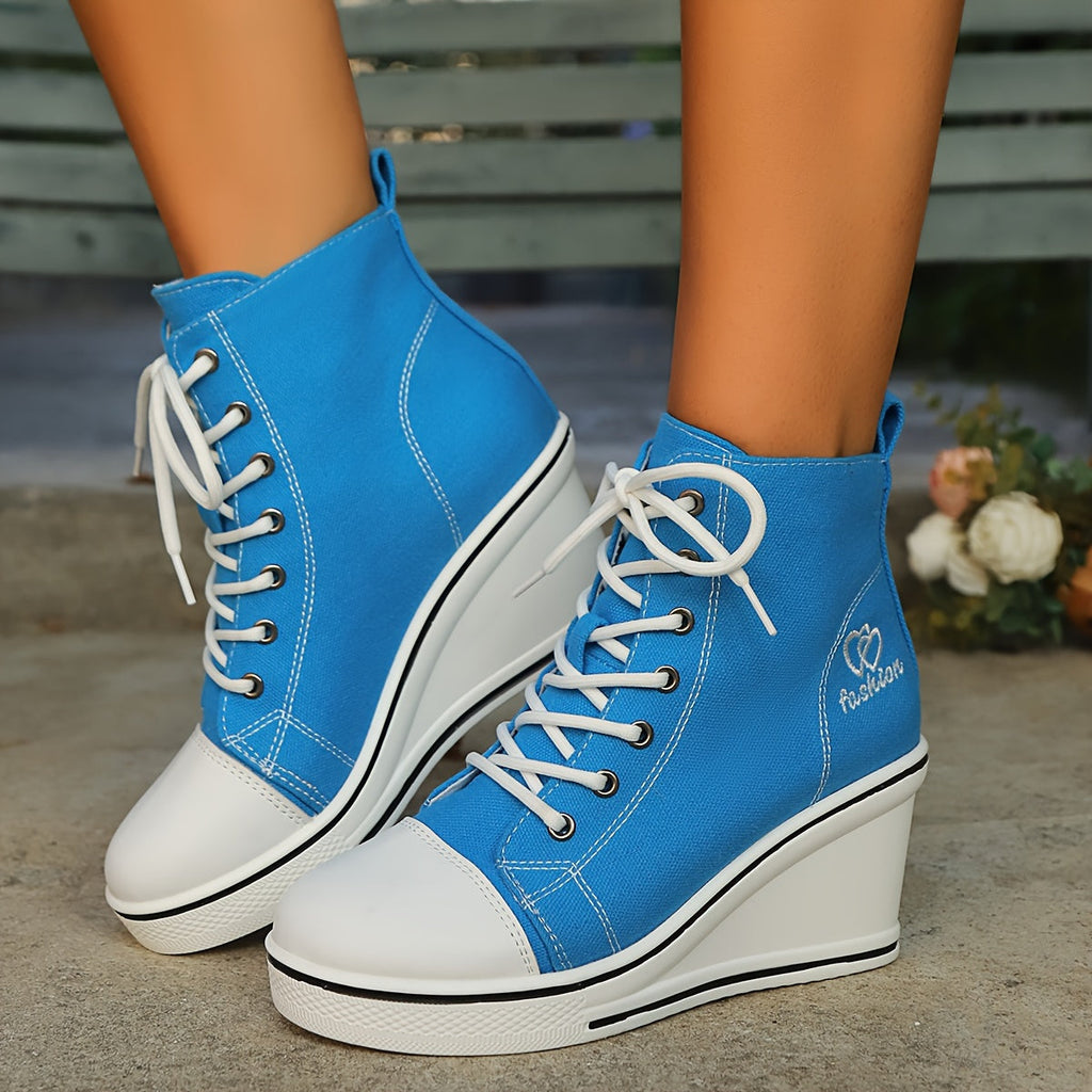 Valenzora | Simple canvas ankle boots with love motif