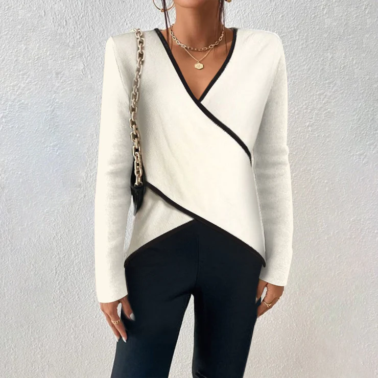 Valenzora | Damen V-Ausschnitt Langarmshirt mit überlappendem Saum – Stilvoll und vielseitig
