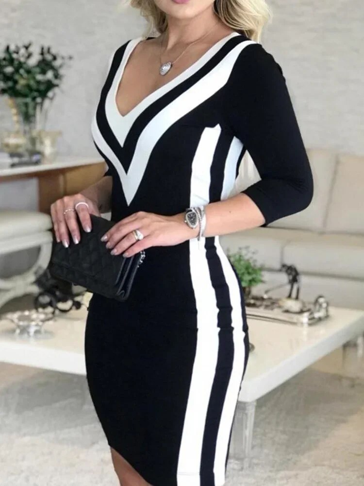 Valenzora – Buntes gestreiftes Band-Bodycon-Kleid