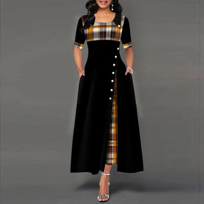 Valenzora - Kariertes Kleid mit halben Ärmeln