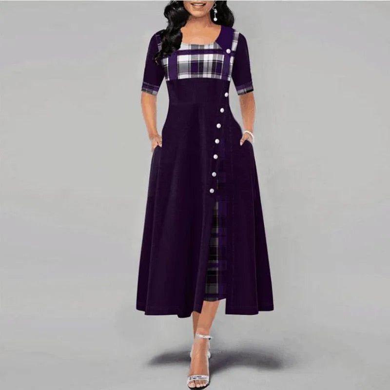 Valenzora - Kariertes Kleid mit halben Ärmeln