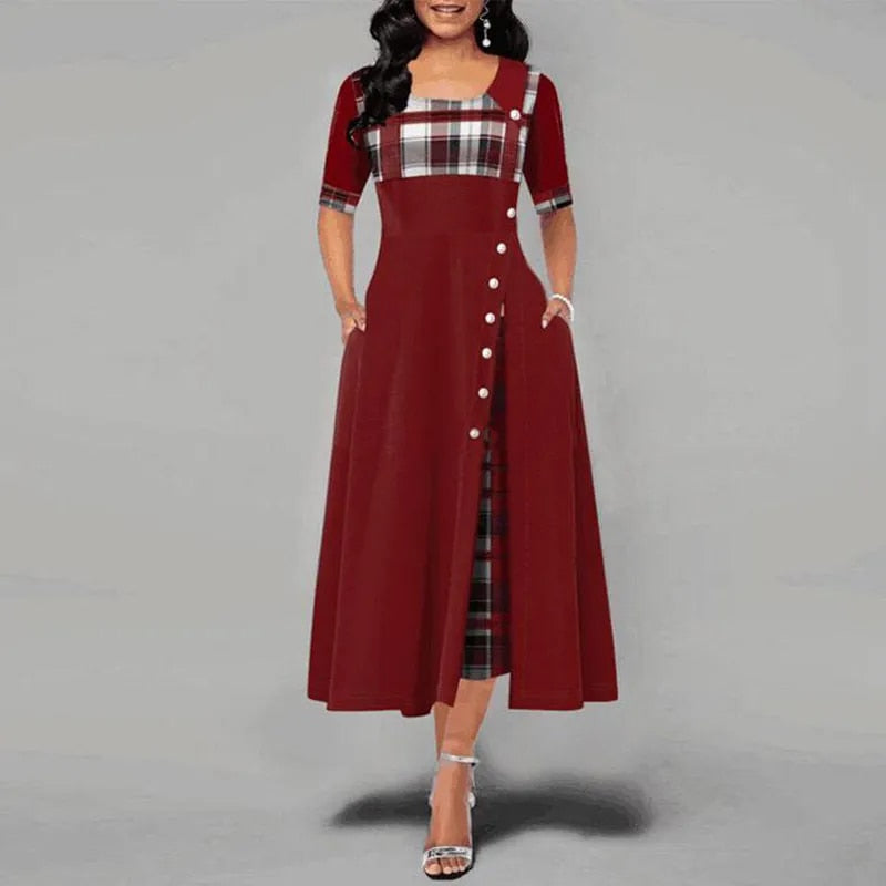 Valenzora - Kariertes Kleid mit halben Ärmeln