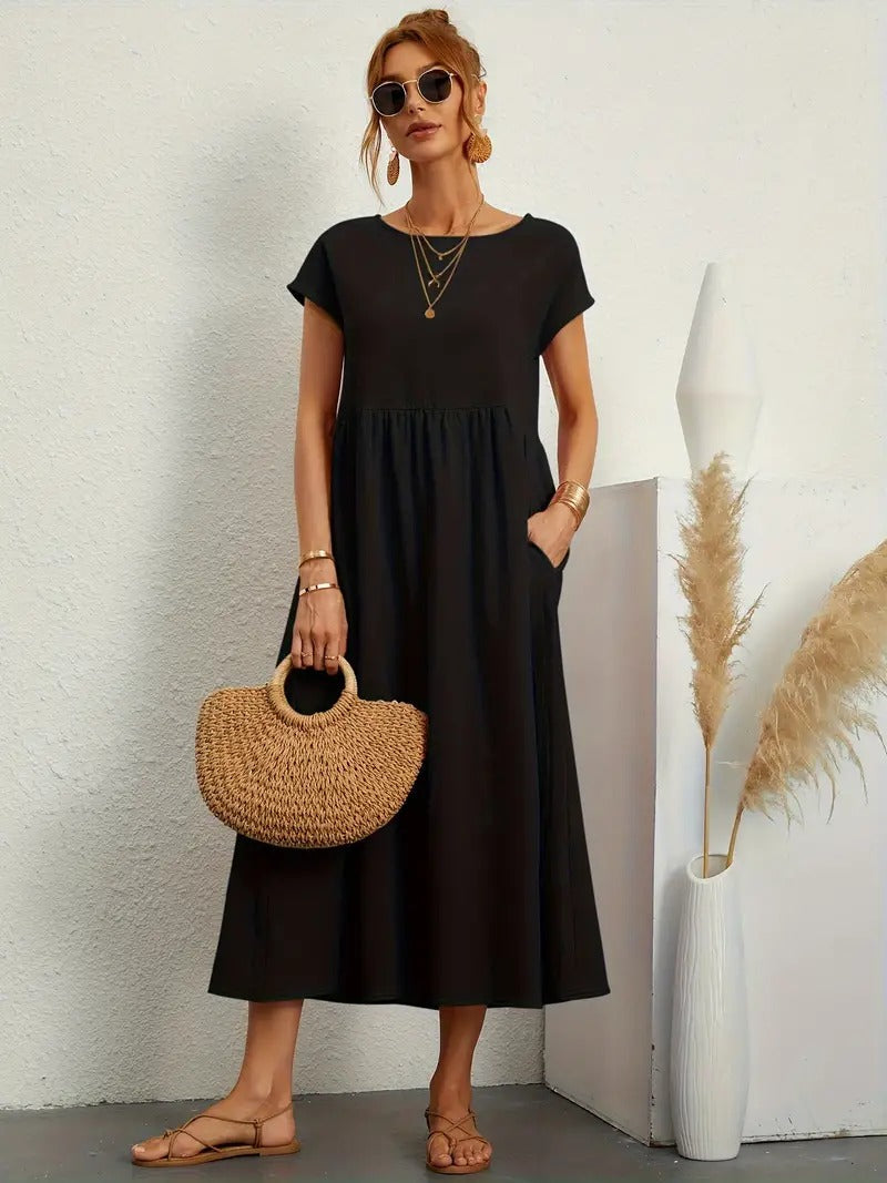 Valenzora | Sophisticated linen summer dress with practical pockets