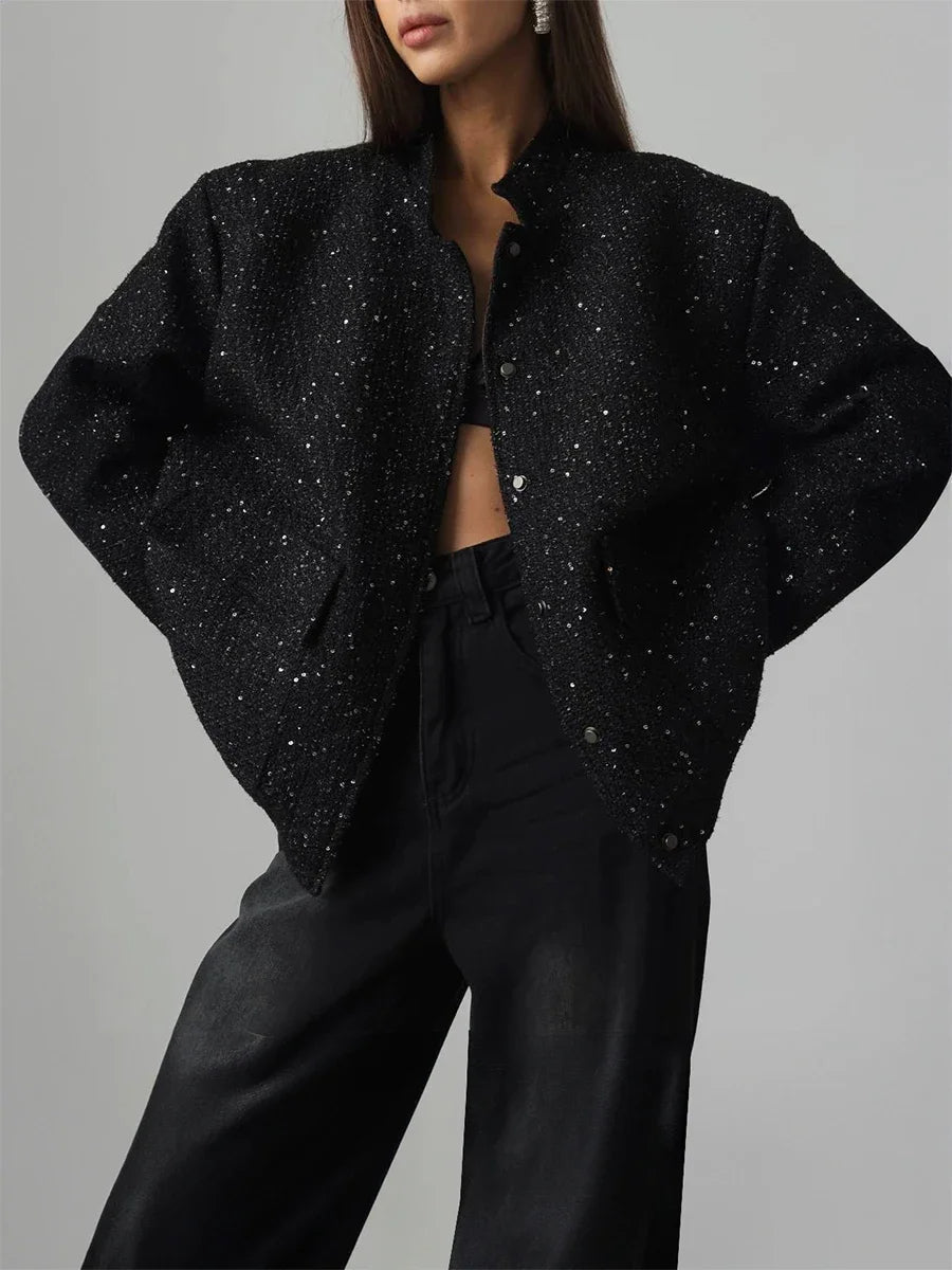 Valenzora – Damen Pailletten-Tweed-Jacke für einen glamourösen Touch